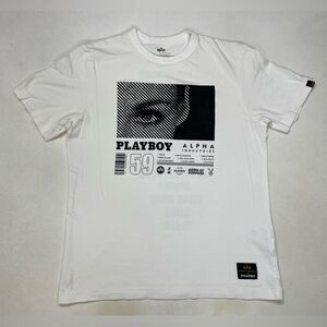 Alpha Industries x Playboy Graphic T-shirt Men Small White Short Sleeve